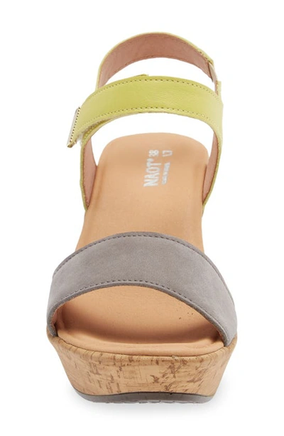 Naot Summer Platform Wedge Sandal In Smoke Grey Nubuck/ Soft Lime