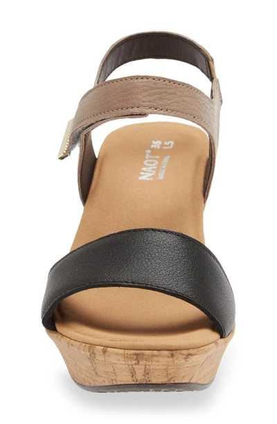 Naot Summer Platform Wedge Sandal In Soft Black/ Soft Stone Leather