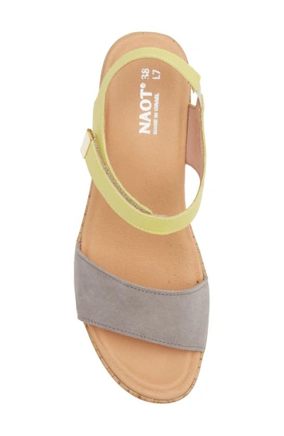 Naot Summer Platform Wedge Sandal In Smoke Grey Nubuck/ Soft Lime