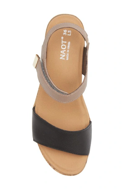 Naot Summer Platform Wedge Sandal In Soft Black/ Soft Stone Leather