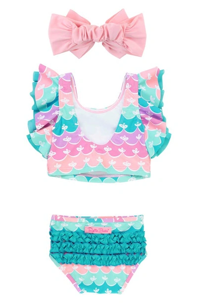 Rufflebutts Mermaid Butterfly Tankini Two-piece Swimsuit & Headband Set In Pink