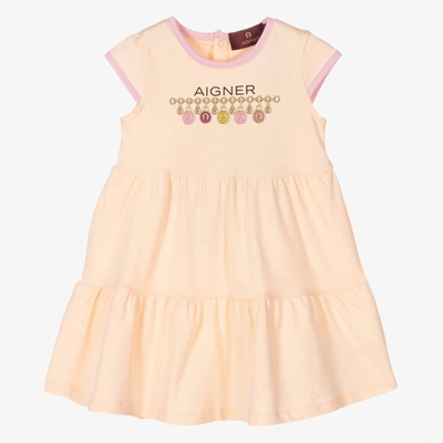 Shop Aigner Girls Pink Cotton Jersey Dress