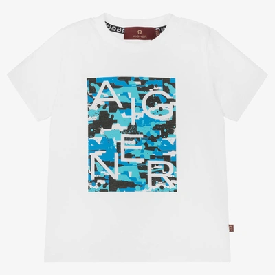 Shop Aigner Baby Boys White & Blue Logo T-shirt