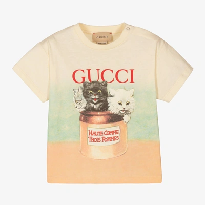 Shop Gucci Girls Ivory Cotton Kitten T-shirt