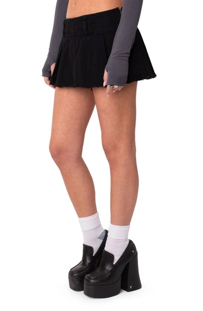 Edikted Low Rise Cotton Denim Mini Skort In Black