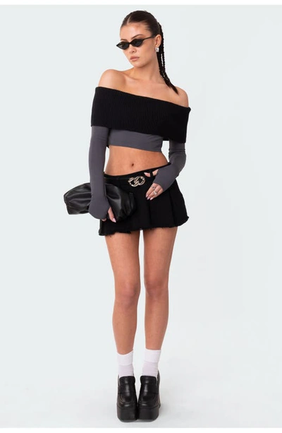 Edikted Low Rise Cotton Denim Mini Skort In Black