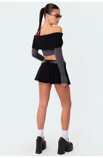 Edikted Low Rise Cotton Denim Mini Skort In Black