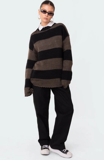 Shop Edikted Oversized Stripe Crewneck Sweater In Mix