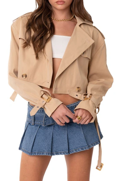 Shop Edikted Shadow Crop Trench Coat In Beige