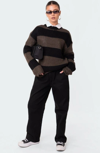 Shop Edikted Oversized Stripe Crewneck Sweater In Mix