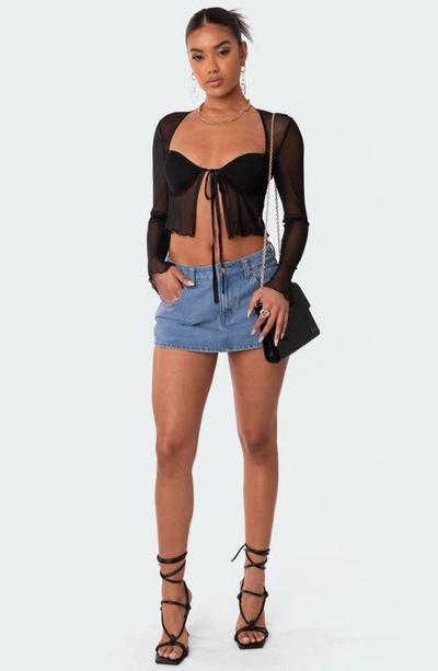 Edikted Mesh Long Sleeve Bra Top In Black