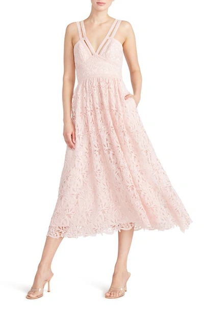 Shop ml Monique Lhuillier Cutout Guipure Lace Midi Dress In Rose Quartz