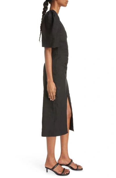 Shop Isabel Marant Flore Pleated Hemp Blend Dress In Black
