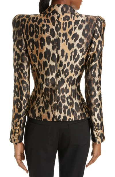 Shop Balmain Leopard Jacquard Double Breasted Jacket In Multi-marron