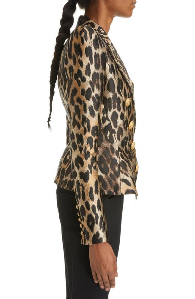 Shop Balmain Leopard Jacquard Double Breasted Jacket In Multi-marron