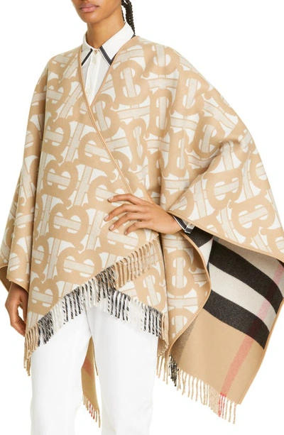 Monogram Wool Cashmere Reversible Cape in Archive Beige