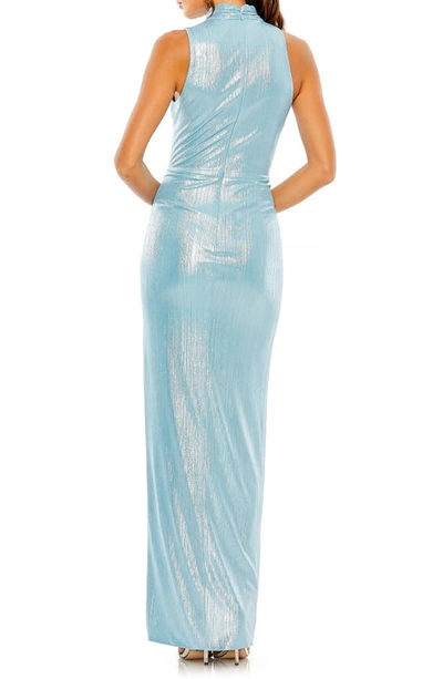 Shop Mac Duggal Sleeveless High Neck Cutout Gown In Powder Blue