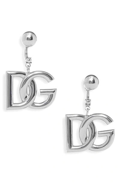 Dolce & Gabbana Silver-tone Dg Logo Crystal Clip-on Earrings In Silver