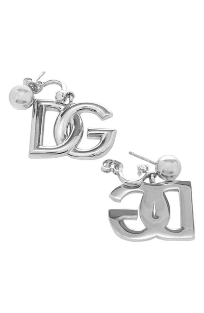 Dolce & Gabbana Silver-tone Dg Logo Crystal Clip-on Earrings In Silver