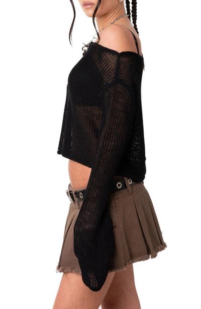 Edikted Emmie Off The Shoulder Sheer Sweater In Black
