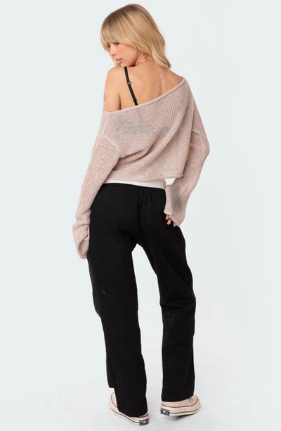 Edikted Emmie One-shoulder Sheer Sweater In Beige