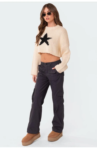 Edikted Mega Star Crop Sweater In Cream