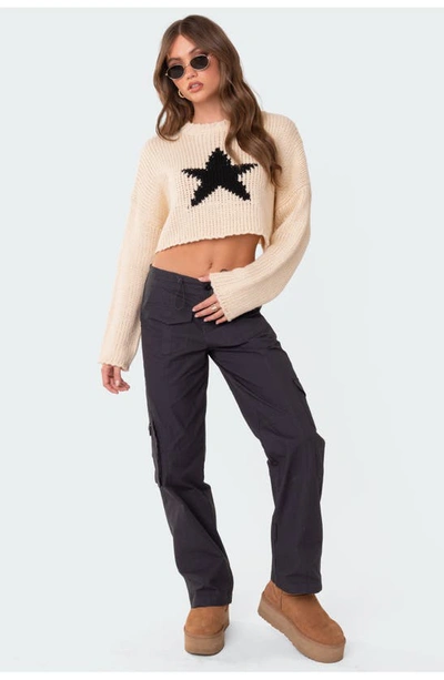 Edikted Mega Star Crop Sweater In Cream