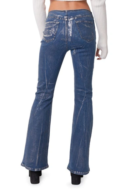 Shop Edikted Metallic Coated Low Rise Flare Jeans In Mix