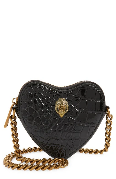 Shop Kurt Geiger Kensington Croc Heart Micro Crossbody Bag In Black