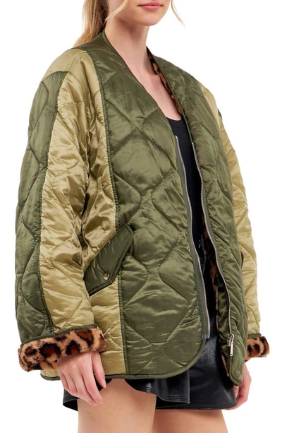 English Factory Oversize Quilted Ripstop Jacket In Olive