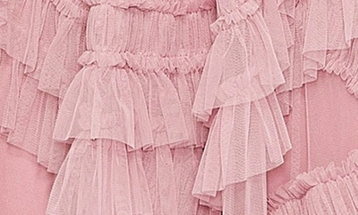 Shop Mac Duggal Puff Sleeve Ruffle Tulle Midi Dress In Antique Rose