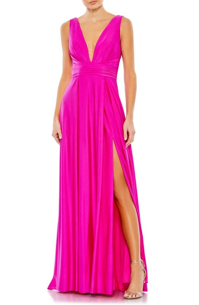 Shop Ieena For Mac Duggal V-neck Sleeveless Gown In Hot Pink