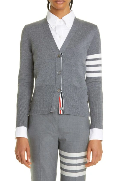 Shop Thom Browne 4-bar Merino Wool Cardigan In Medium Grey