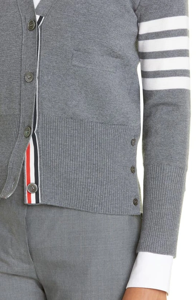 Thom Browne Four Bar Stripe Merino Wool V-neck Cardigan In Medium Grey