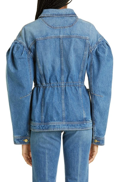 Shop Ulla Johnson Odette Blouson Sleeve Denim Jacket In Danube Medium Indigo Wash