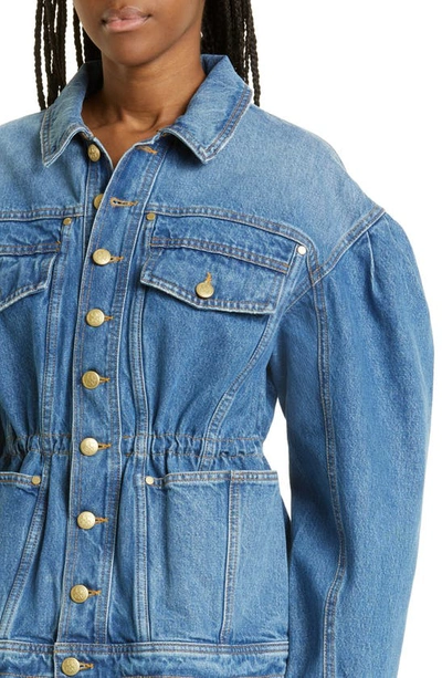 Ulla Johnson Odette Blouson Sleeve Denim Jacket In Danube Medium Indigo Wash