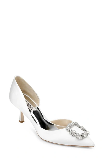 Shop Badgley Mischka Collection Fabia Embellished Pointed Toe Pump In Soft White