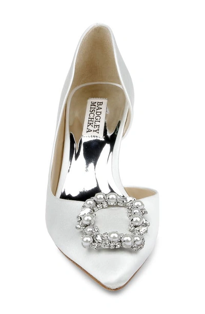 Shop Badgley Mischka Collection Fabia Embellished Pointed Toe Pump In Soft White