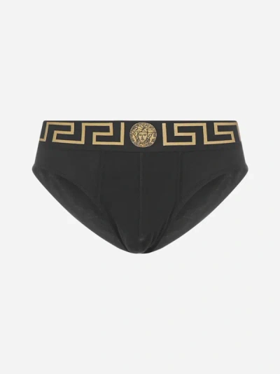 Shop Versace 2 Pack - Medusa And Greca Cotton Briefs In Black