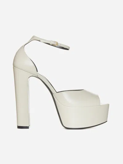 Shop Saint Laurent Jodie Leather Platform Sandals In Pearl