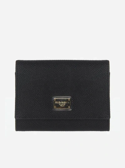 Shop Dolce & Gabbana Logo-plaque Leather Trifold Wallet In Black