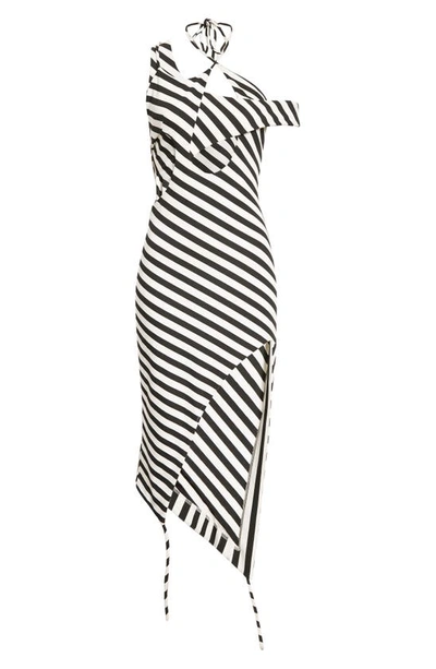 Shop Monse Asymmetric Stripe Cutout Midi Dress In Black/ White