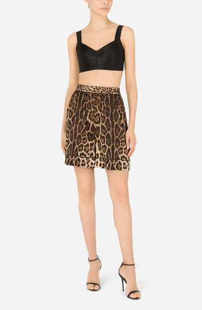 Shop Dolce & Gabbana Dolce&gabbana Leopard Print Stretch Silk Satin Shorts In Light Brown