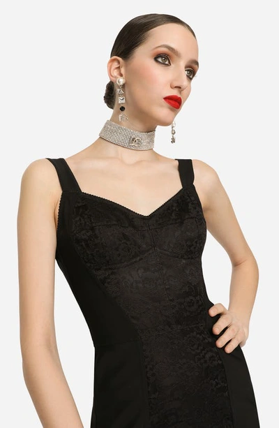Shop Dolce & Gabbana Jacquard Panel Corset Dress In Black