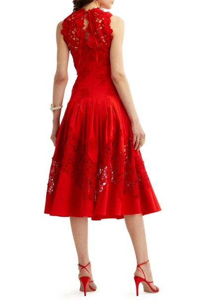 Shop Oscar De La Renta Tiger Lily Guipure Lace Fit & Flare Midi Dress In Scarlet