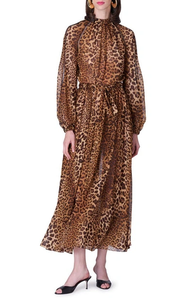 Shop Carolina Herrera Leopard Print Long Sleeve Chiffon Dress In Multi-color