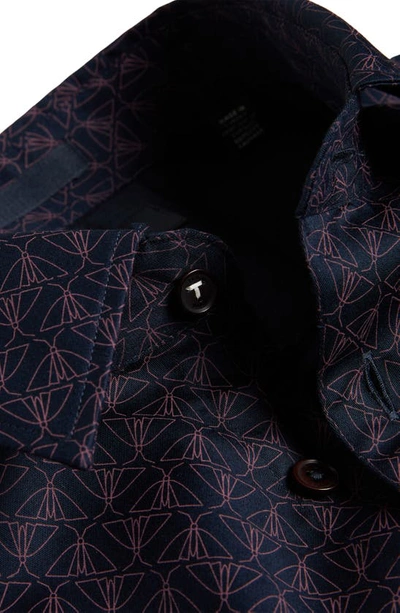 Shop Ted Baker Matlock Moth Geo Print Stretch Button-up Shirt In Navy
