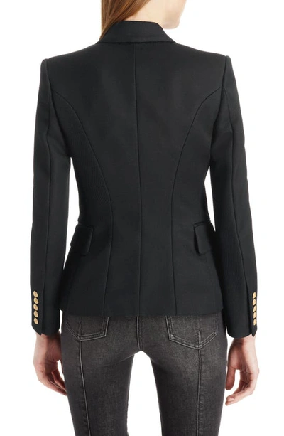 Balmain Black Double-breasted Jacket With Branded Buttons And Asymmetric Cut In Wool Woman In Black