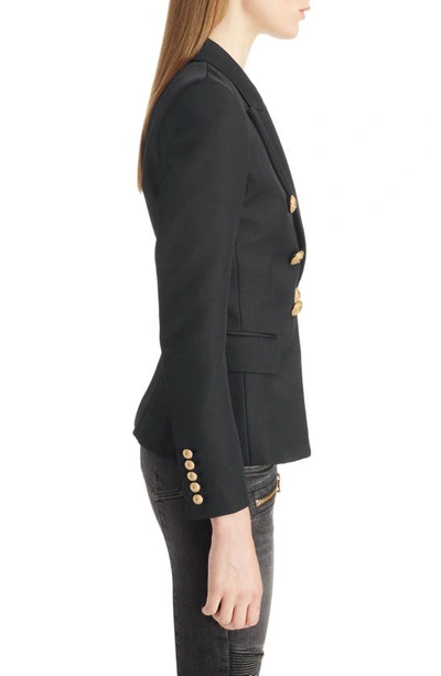 Balmain Black Double-breasted Jacket With Branded Buttons And Asymmetric Cut In Wool Woman In Black