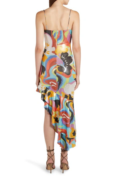 Shop Etro Abstract Floral Asymmetric Ruffle Dress In Multi